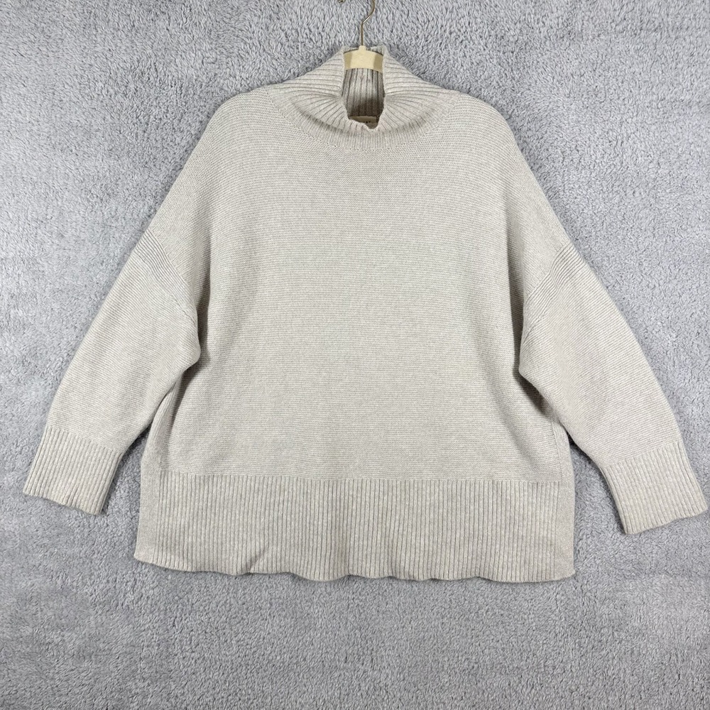 Poetry Reverse Stitch Sweater Size 16 Gray Mock Neck‎ Organic Cotton Alpaca
